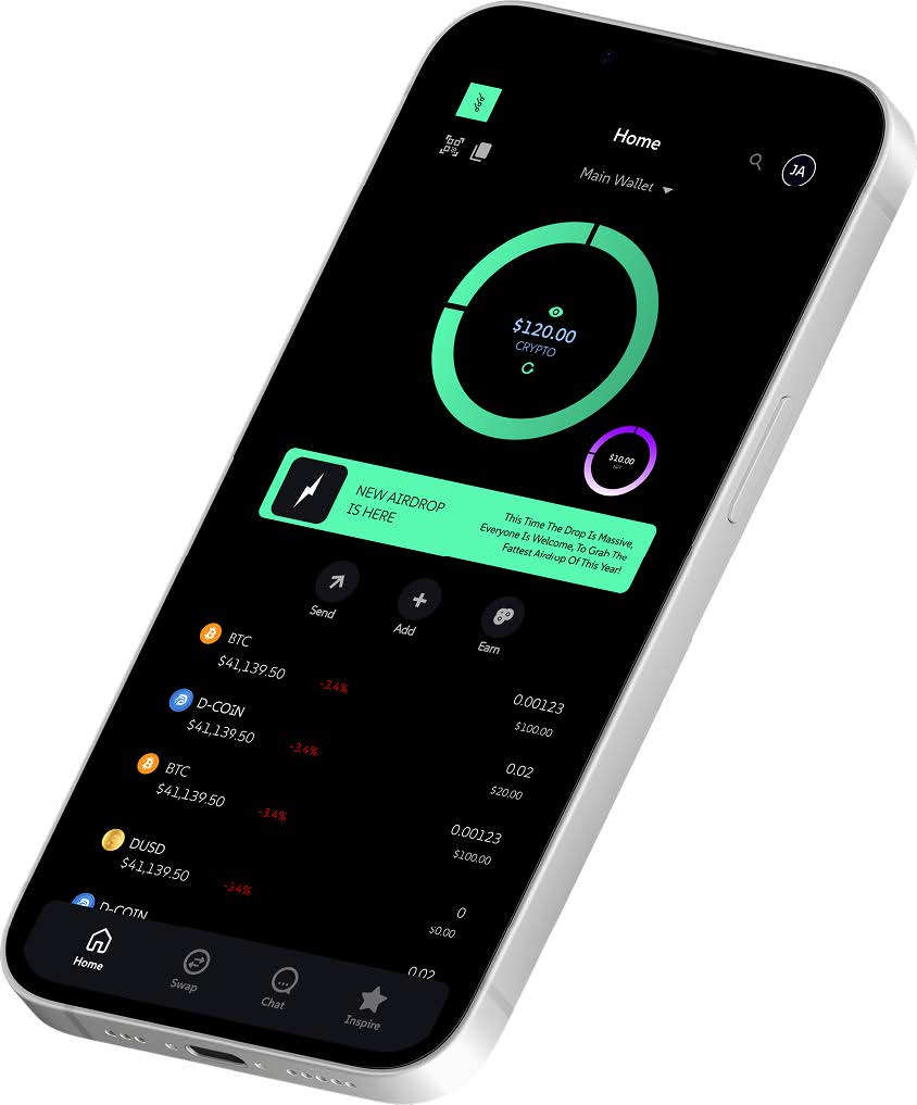 NVXO Wallet app in dark mode